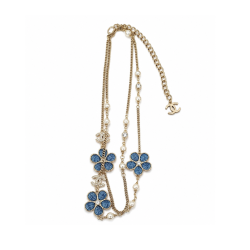 Chanel Blue Denim And Floral Motif Necklace
