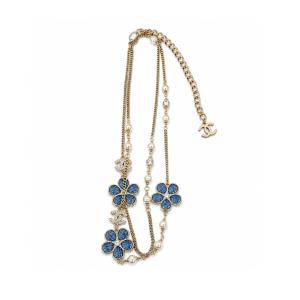 Chanel Blue Denim And Floral Motif Necklace