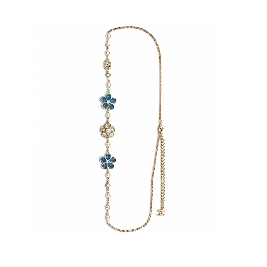 Chanel Blue Floral Convertible Chain Belt And Necklace