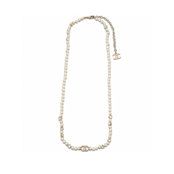 Chanel CC Strass And Heart Motif Pearl Sautoir Necklace – Light Gold-Tone
