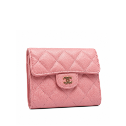 Chanel Iridescent Caviar Flap Quilted Card Holder Wallet Pink