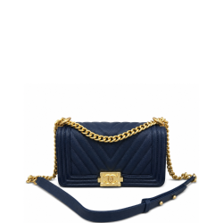 Chanel Medium Boy Bag Navy Chevron Caviar Gold Hardware