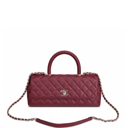 Chanel Caviar Quilted Maxi East West Coco Handle Flap Burgundy