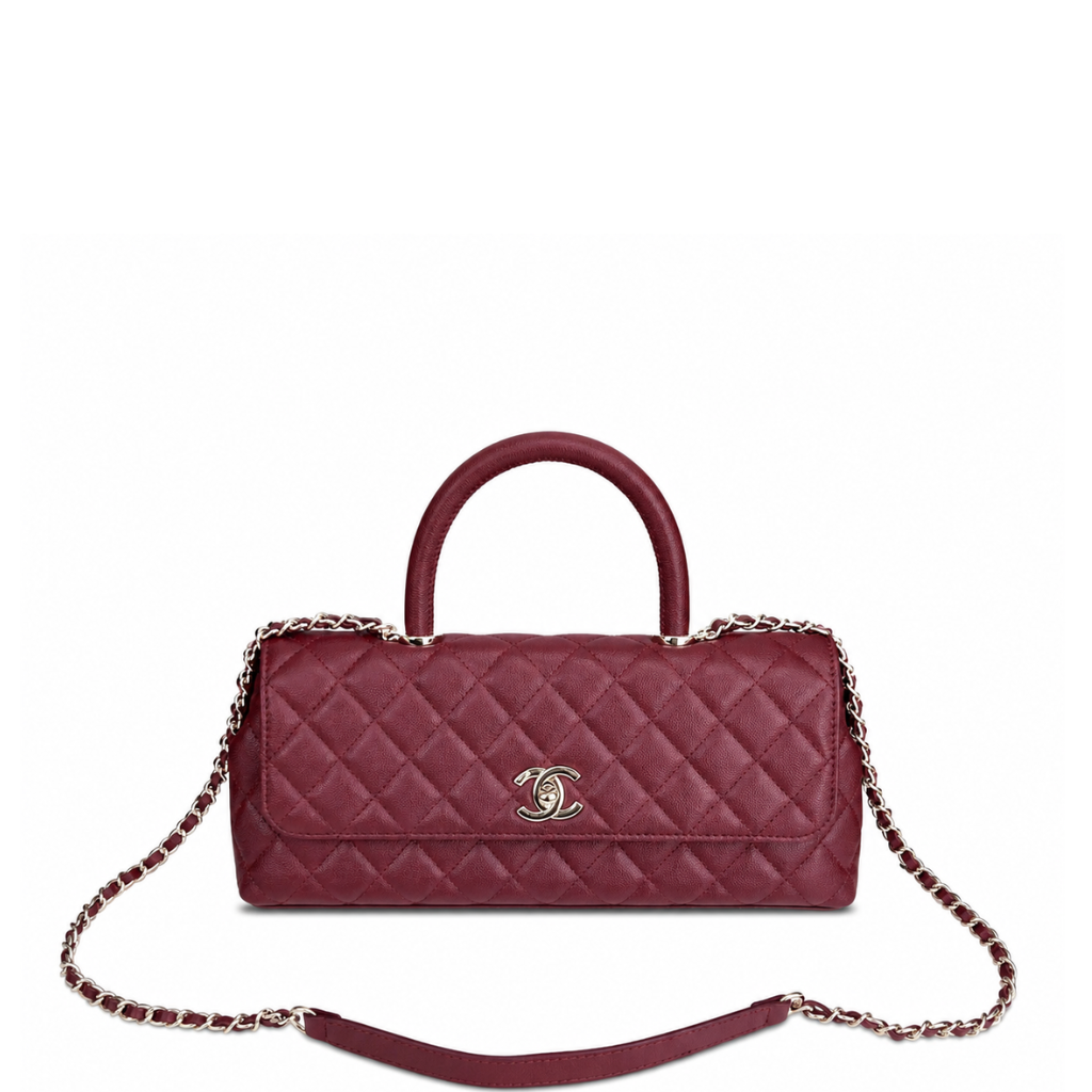 Chanel Caviar Quilted Maxi East West Coco Handle Flap Burgundy