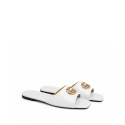 Gucci Double G Slide Sandals In White Nappa Leather