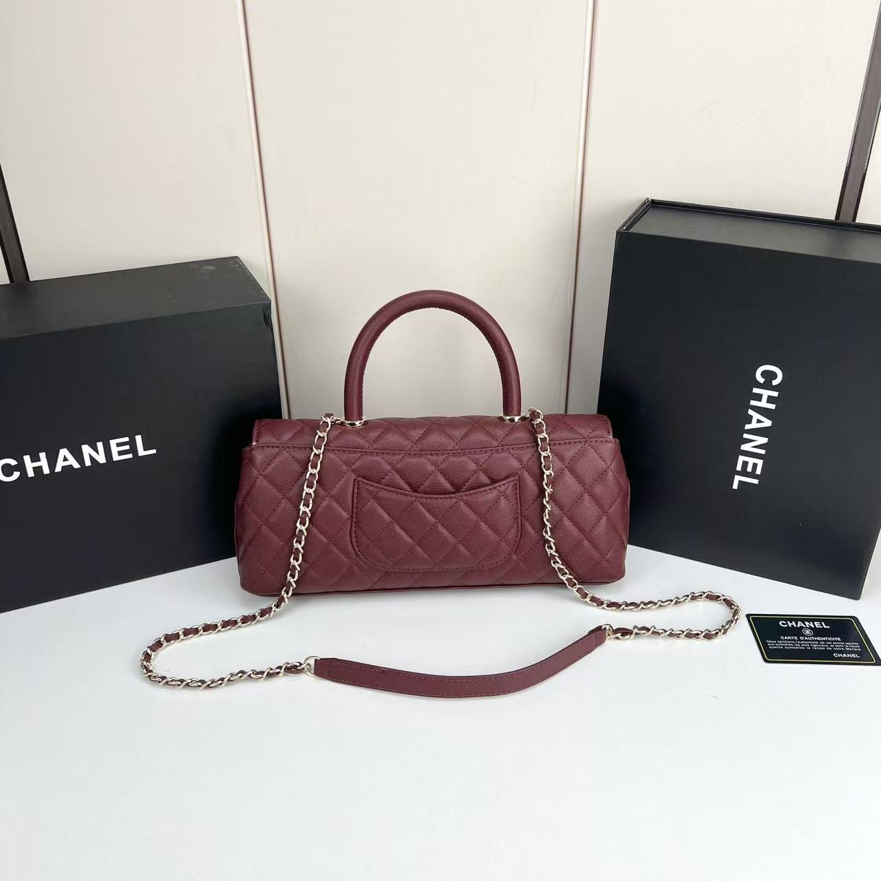 Chanel Caviar Quilted Maxi East West Coco Handle Flap Burgundy - Image 2