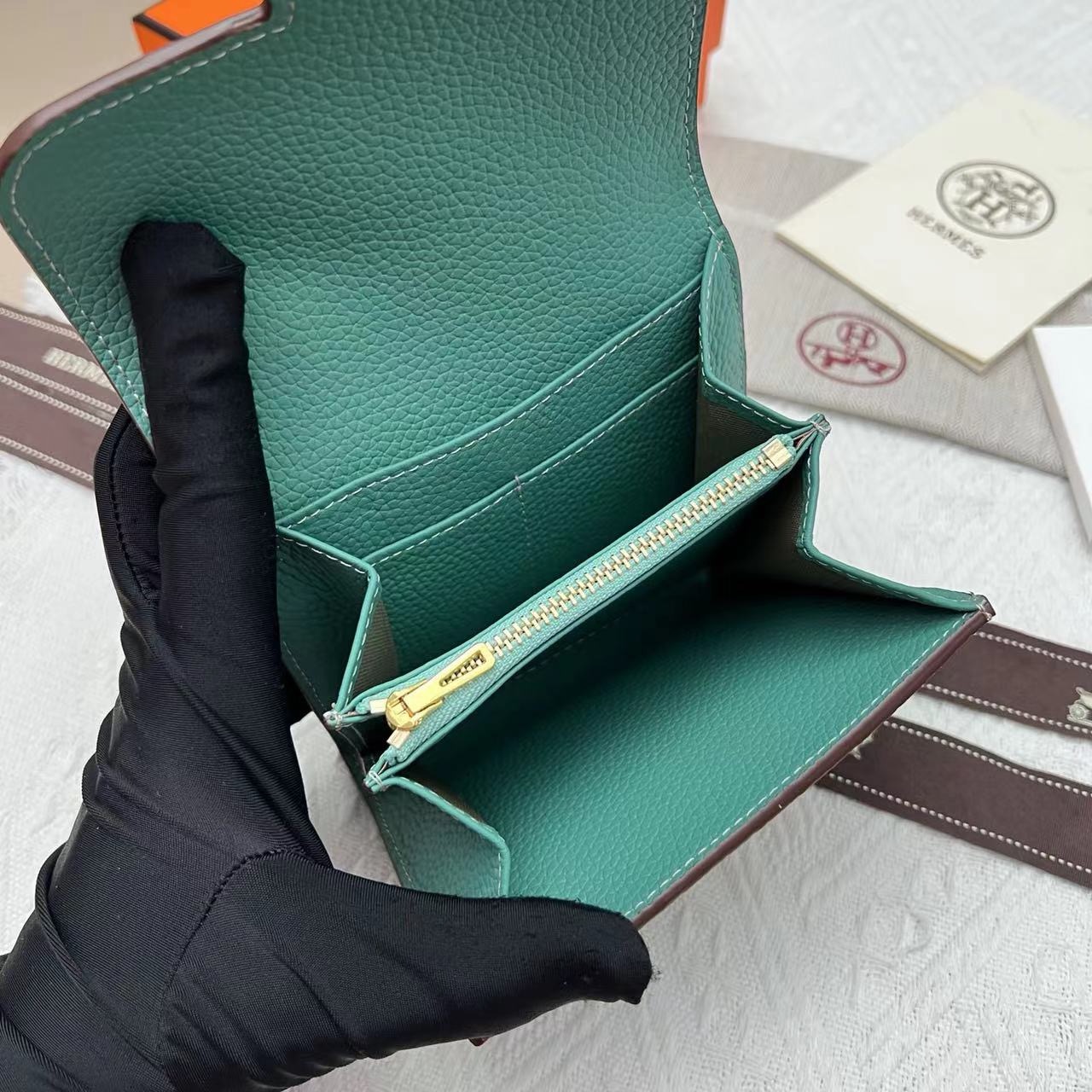 Hermes Green Epsom Leather Constance Compact Wallet - Image 5