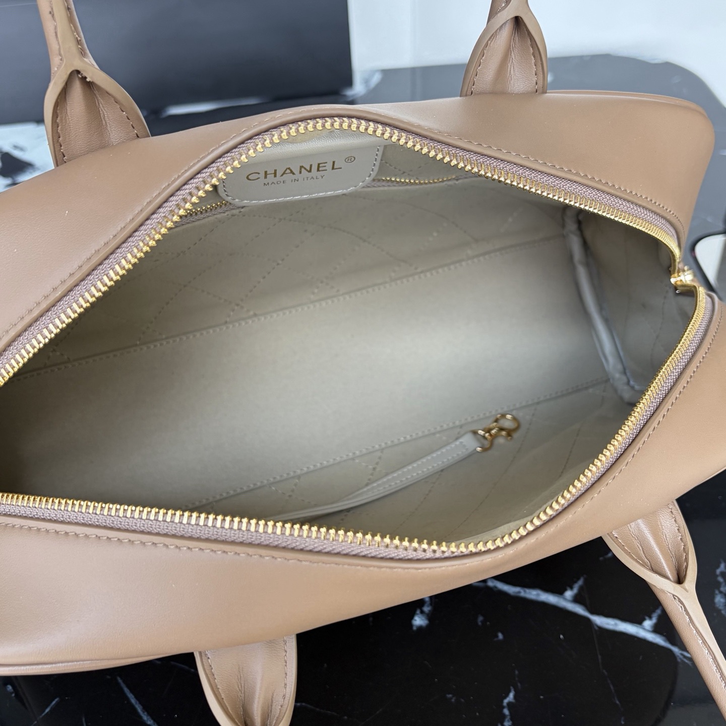 Chanel Large "Perfect Bowling" Bag Dark Khaki Calfskin Gold Hardware - Image 9
