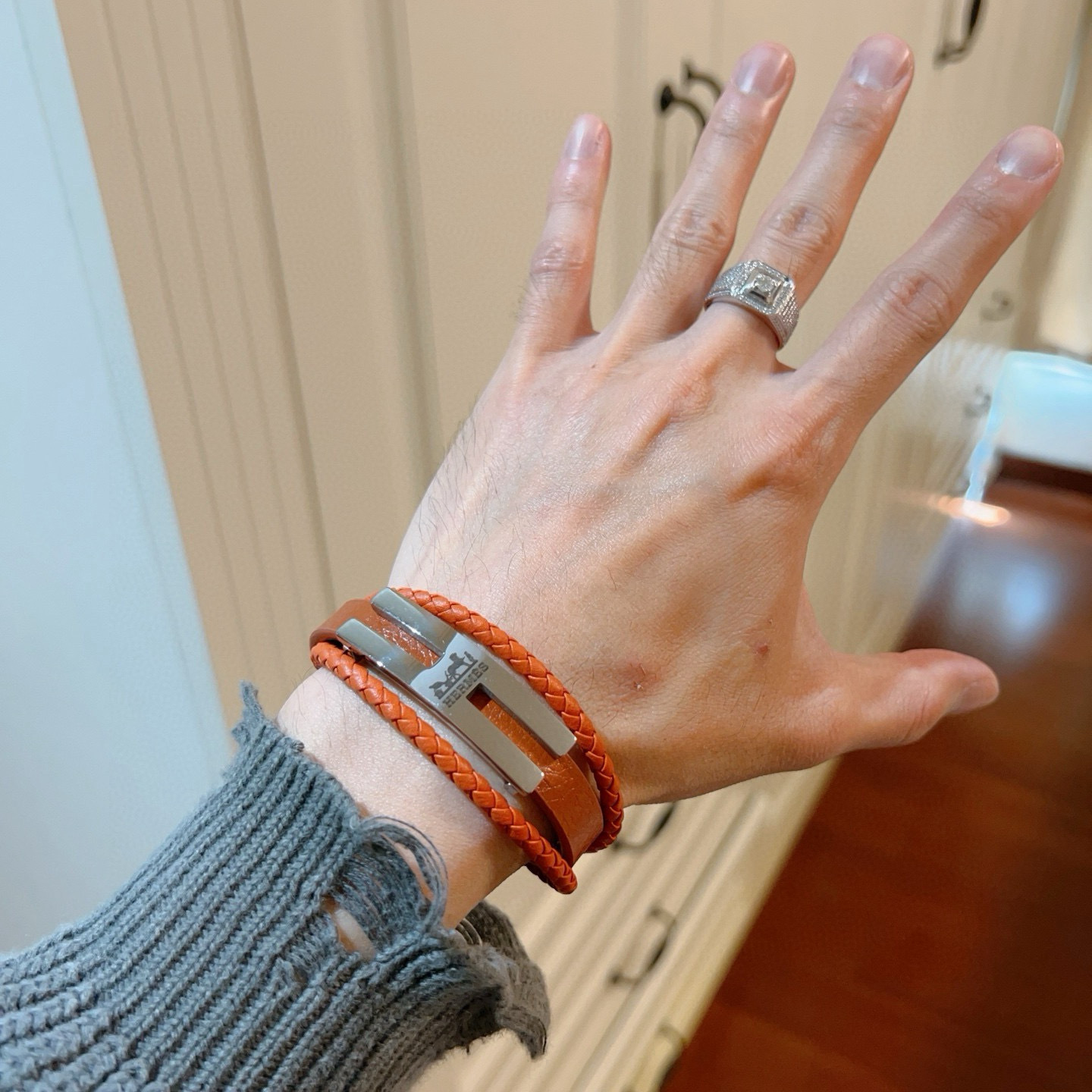 Hermès Tournis Tresse Bracelet In Gold Swift Leather - Image 8
