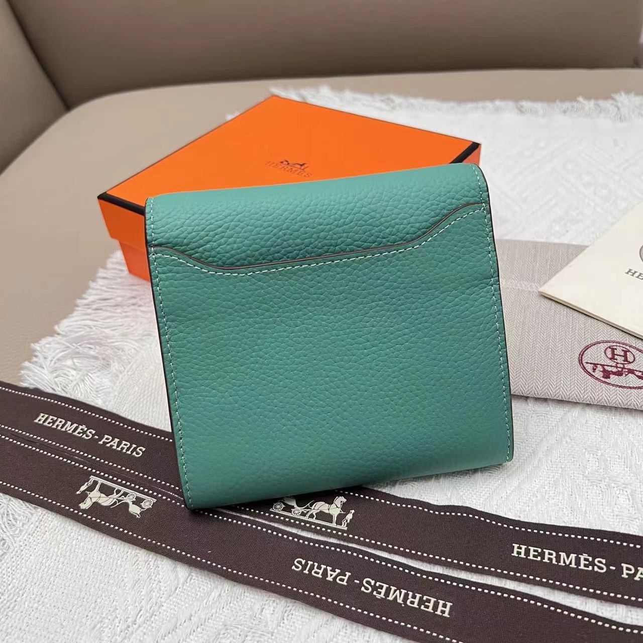 Hermes Green Epsom Leather Constance Compact Wallet - Image 2