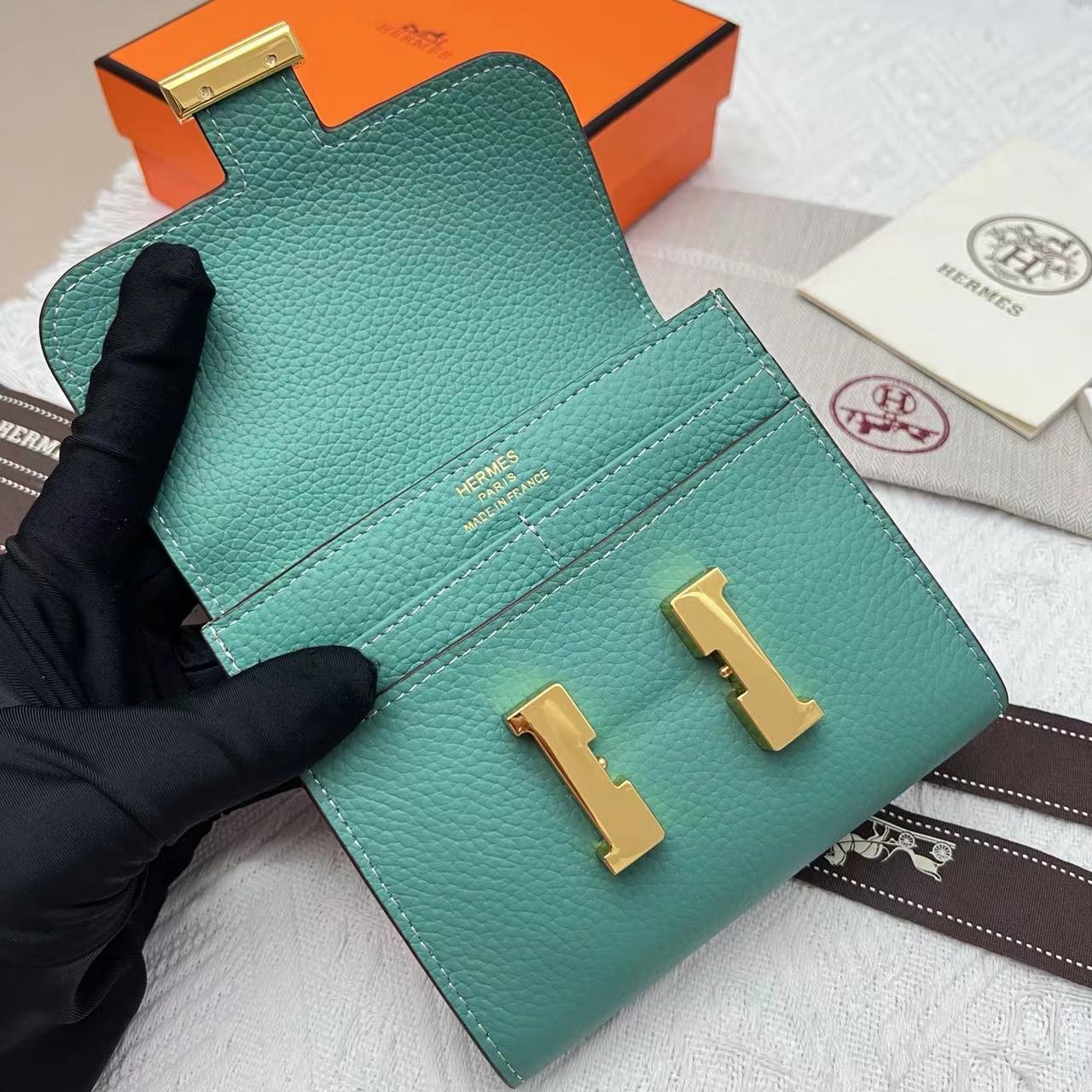 Hermes Green Epsom Leather Constance Compact Wallet - Image 6