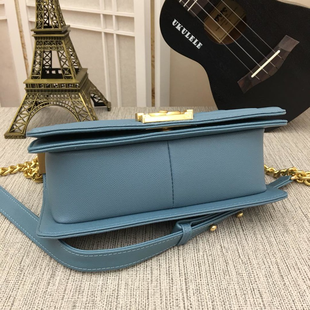 Chanel Medium Boy Bag Blue Chevron Caviar Gold Hardware - Image 4