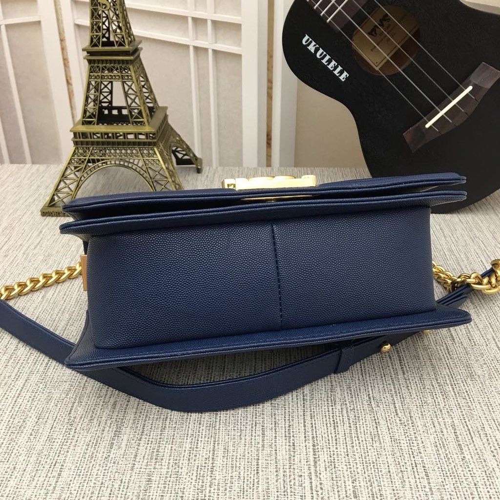 Chanel Medium Boy Bag Navy Chevron Caviar Gold Hardware - Image 5