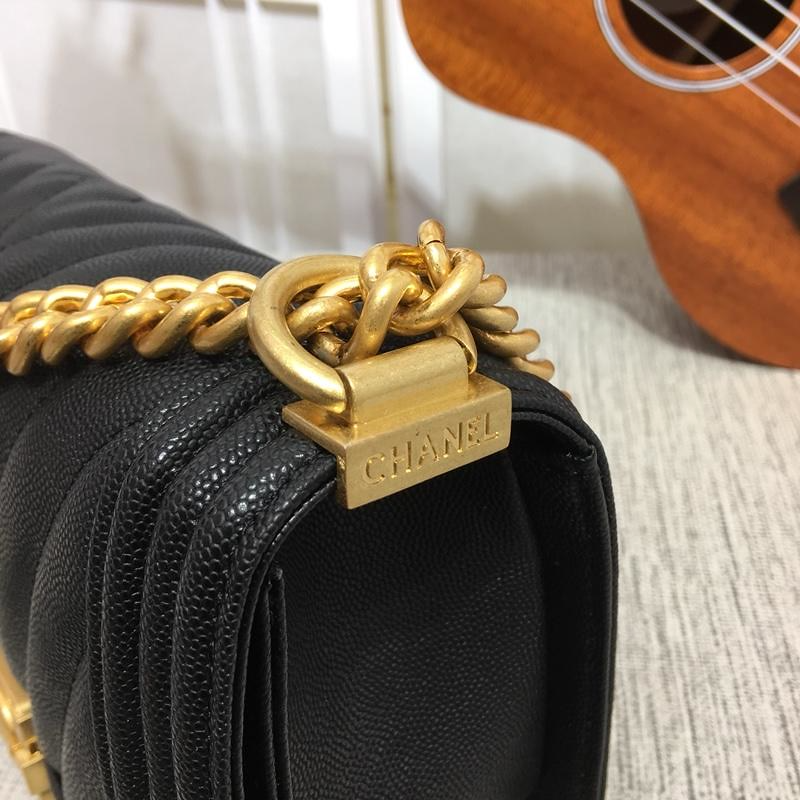 Chanel Medium Boy Bag Black Chevron Caviar Light Gold Hardware - Image 10