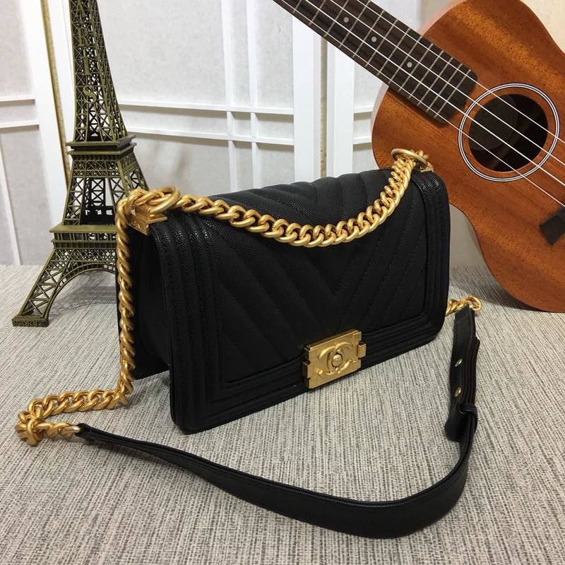 Chanel Medium Boy Bag Black Chevron Caviar Light Gold Hardware - Image 9