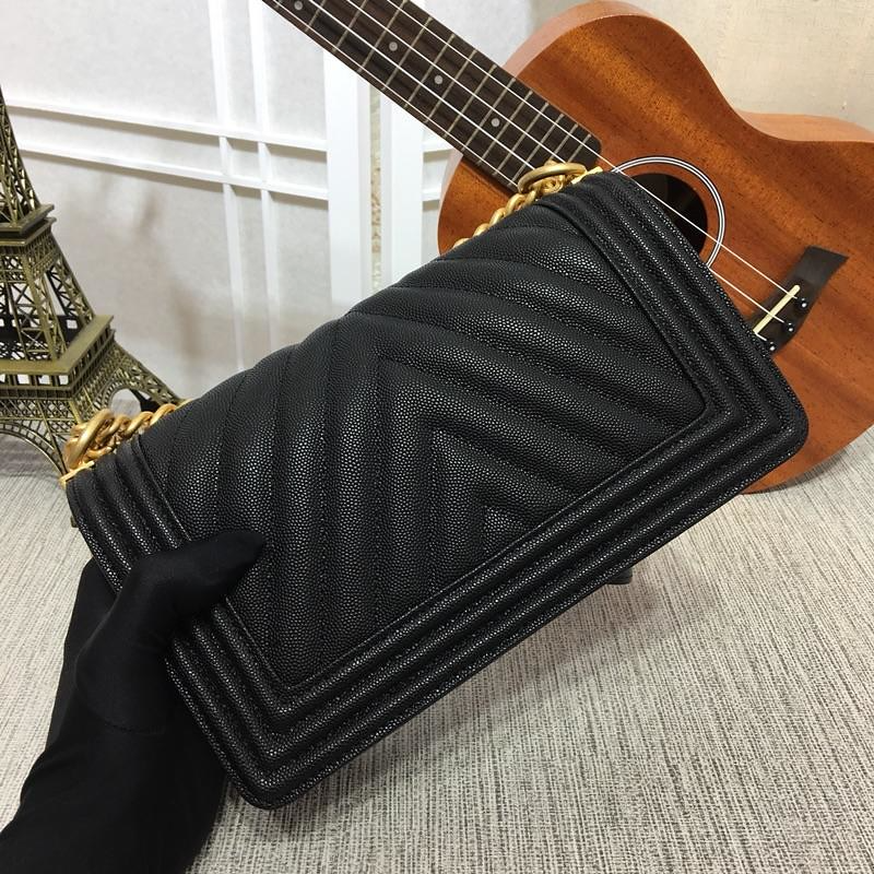 Chanel Medium Boy Bag Black Chevron Caviar Light Gold Hardware - Image 3