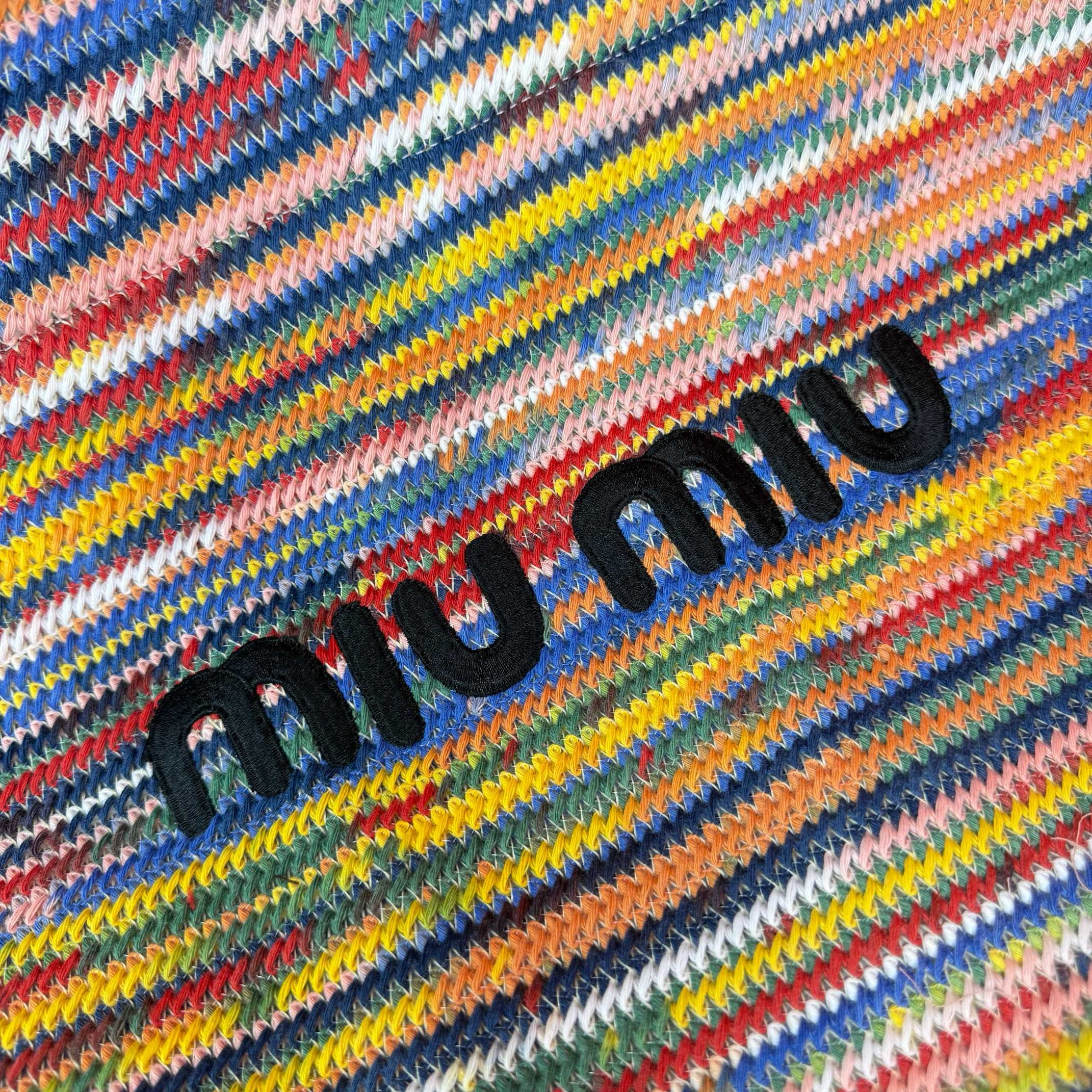 Miu Miu Cotton Crochet Stripe Tote Bag Multicolor - Image 3