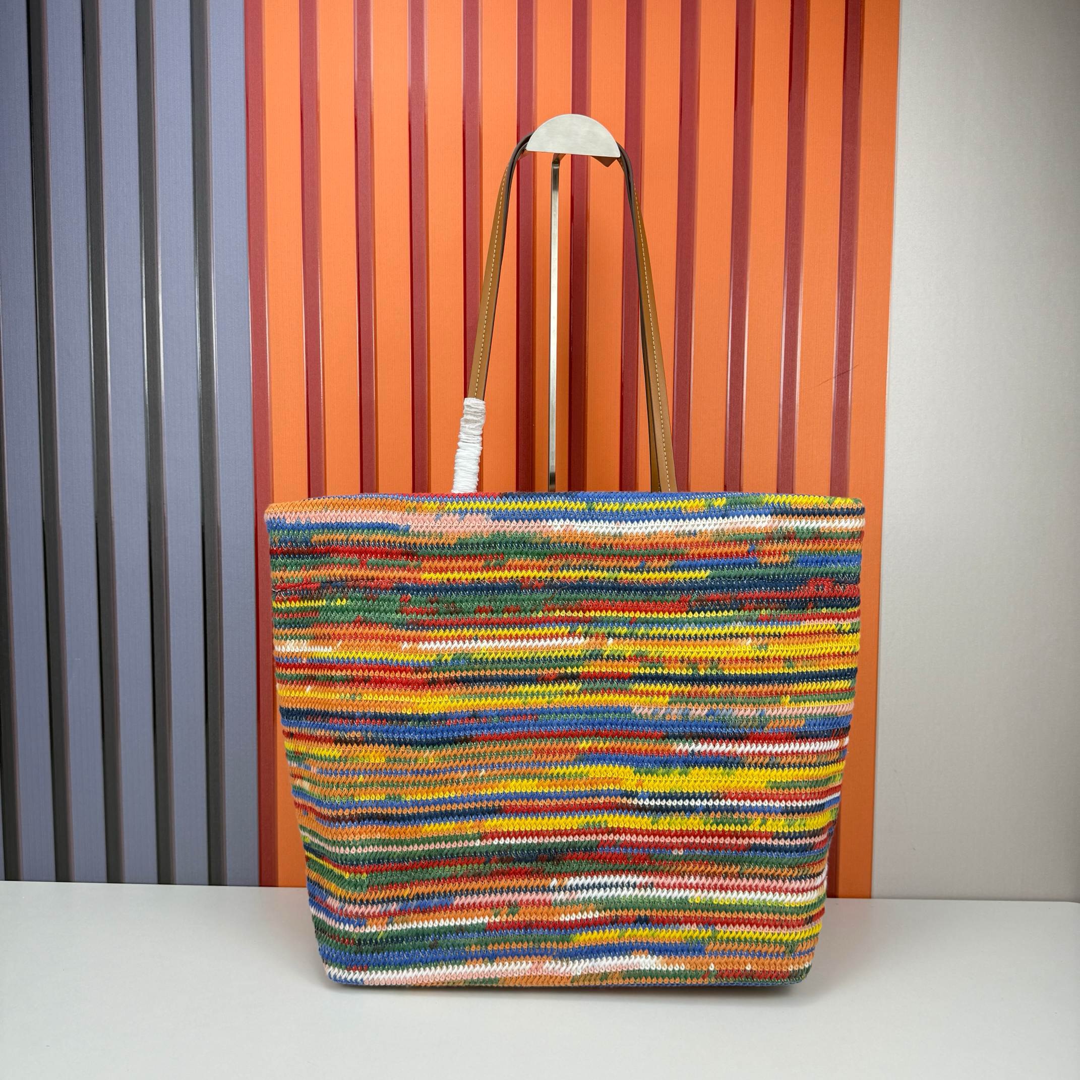 Miu Miu Cotton Crochet Stripe Tote Bag Multicolor - Image 6