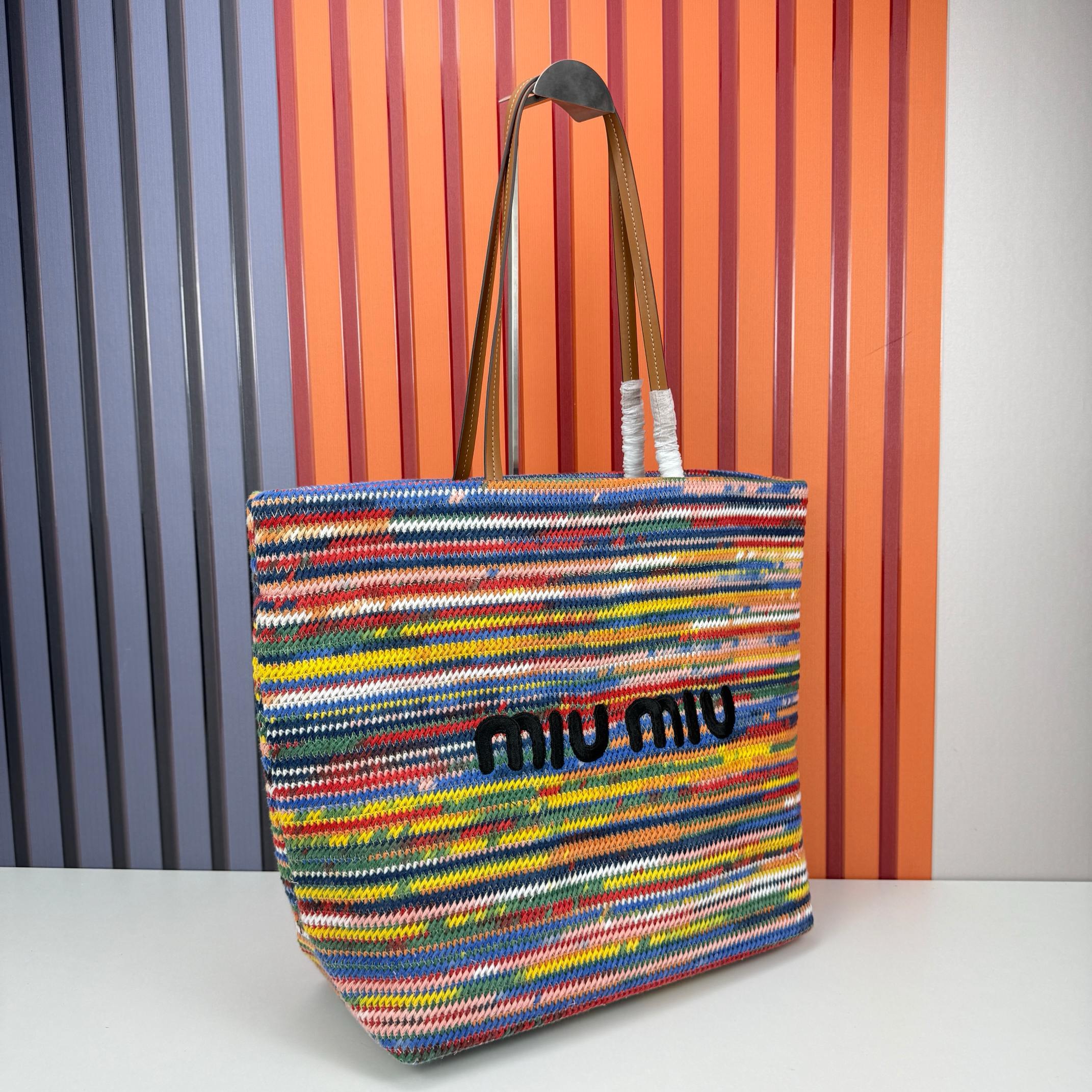 Miu Miu Cotton Crochet Stripe Tote Bag Multicolor - Image 7