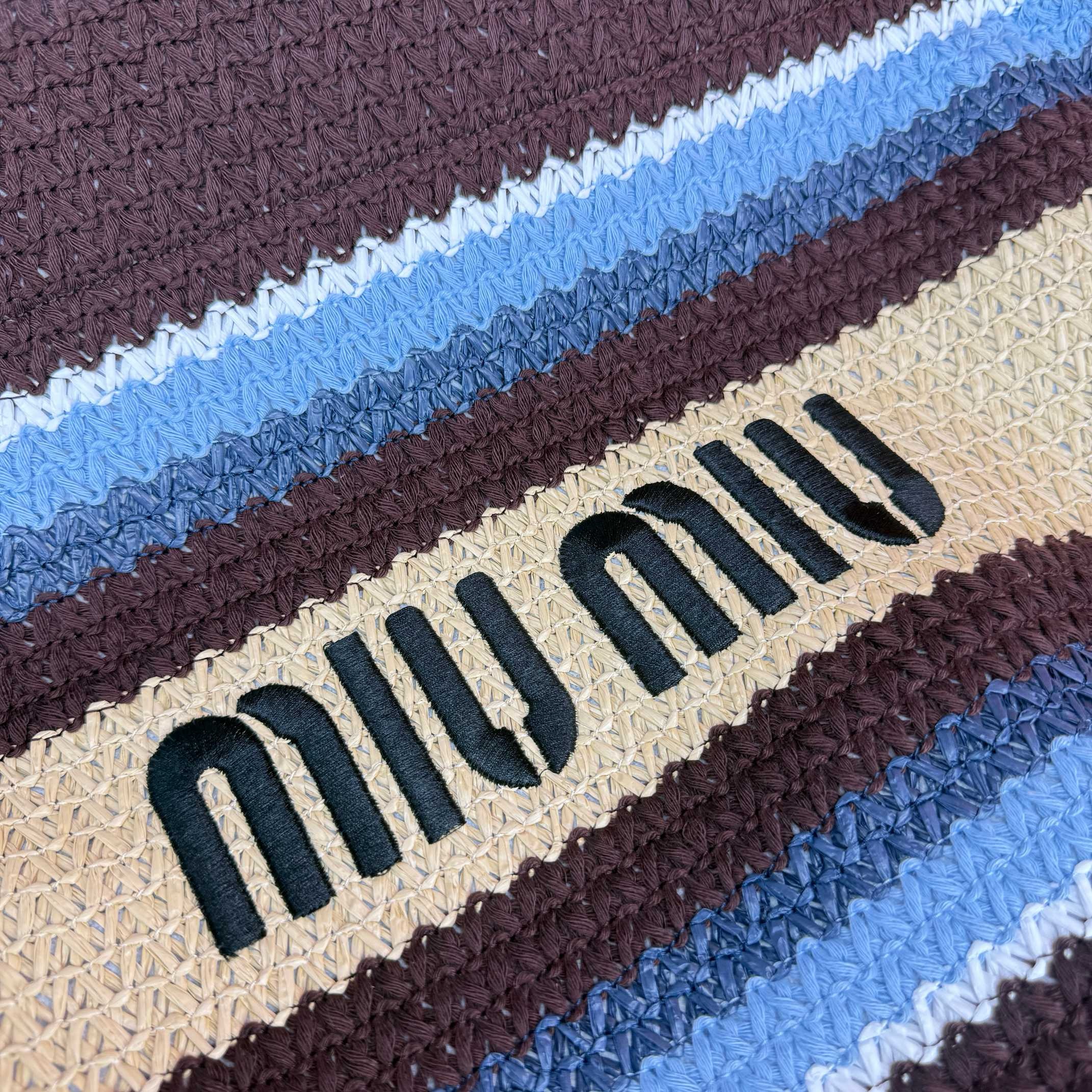 Miu Miu Raffia Effect Crochet Large Woven Tote Cocoa Brown Celeste Natural - Image 5