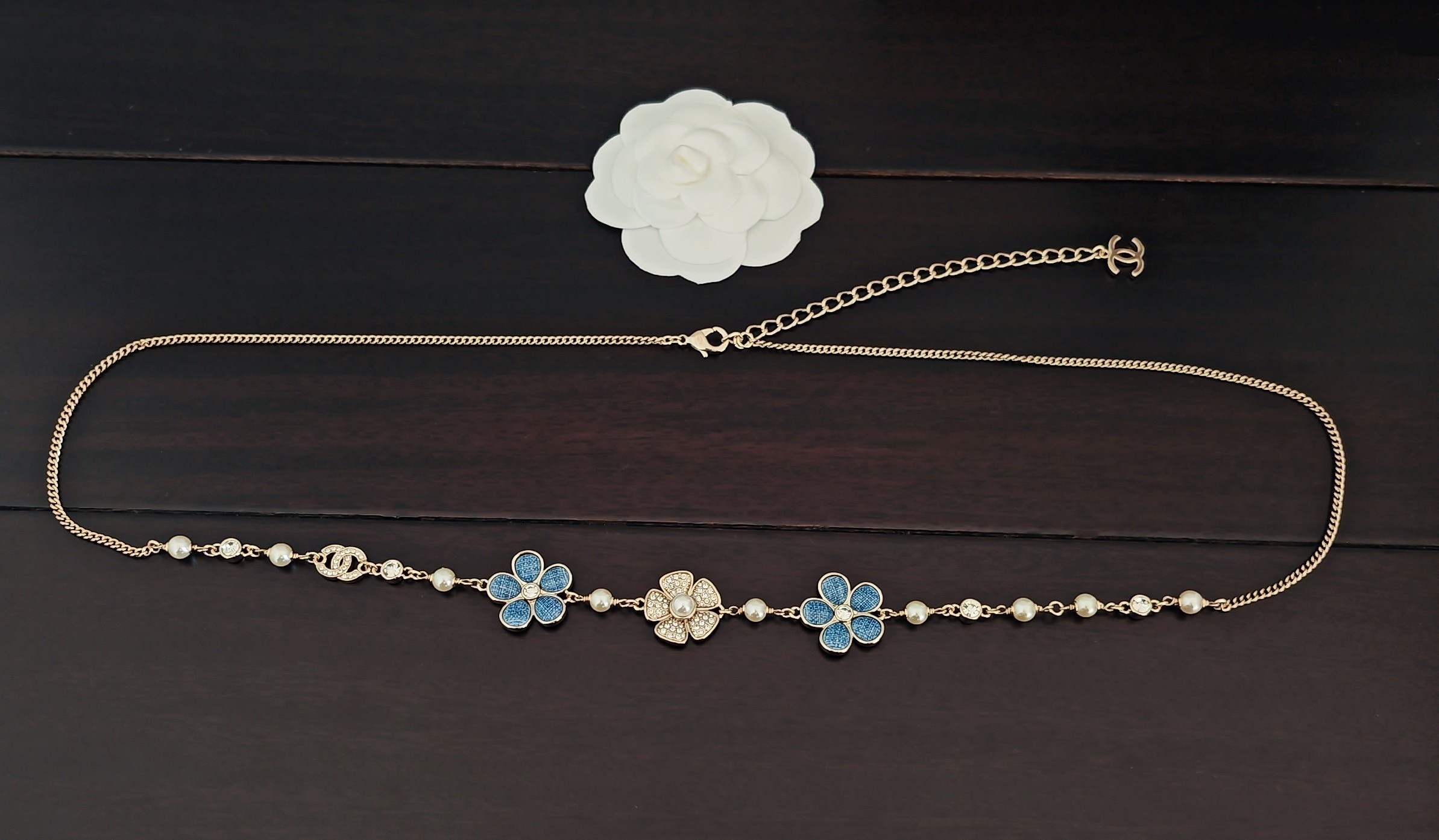 Chanel Blue Floral Convertible Chain Belt And Necklace - Image 3