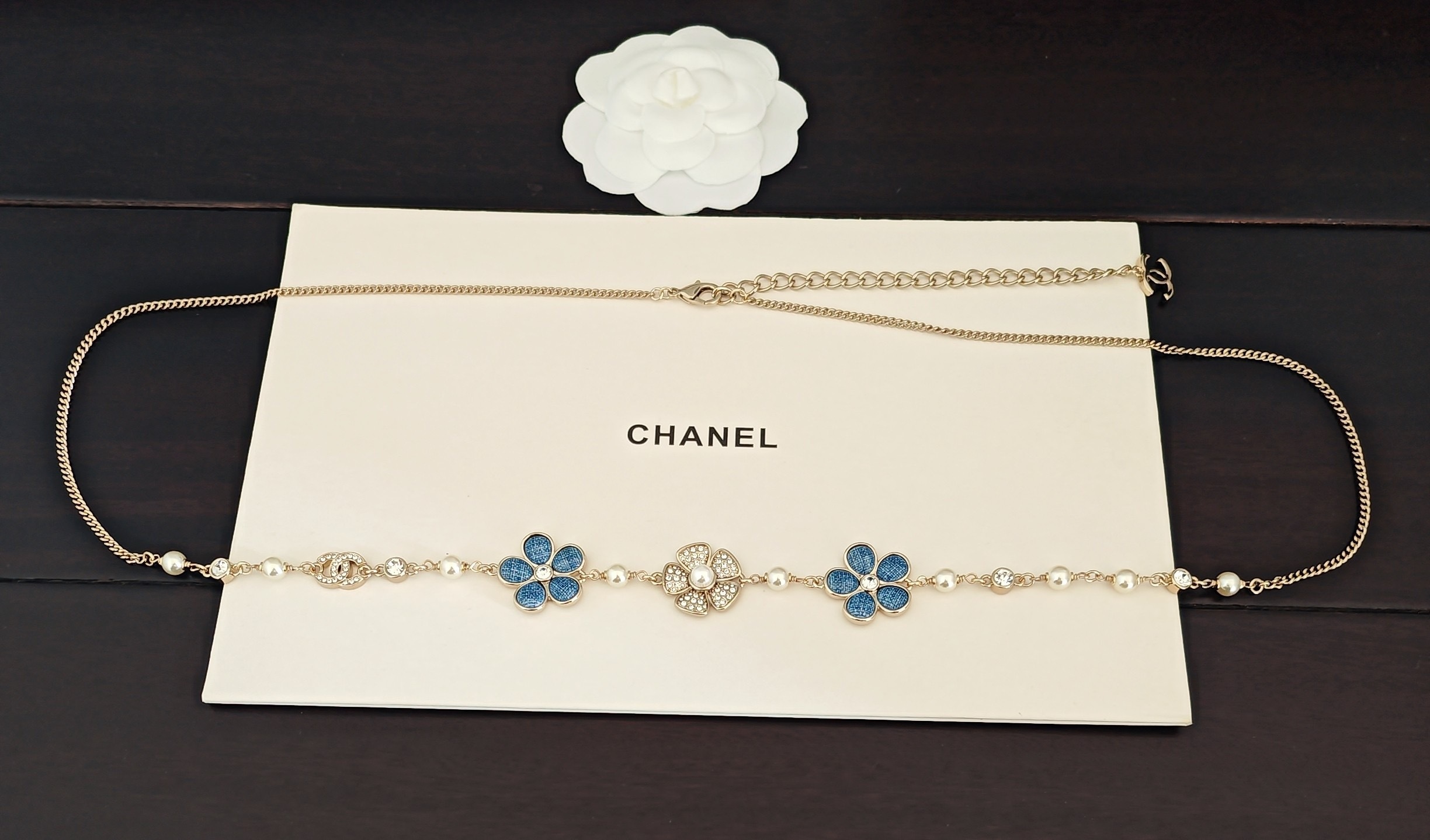 Chanel Blue Floral Convertible Chain Belt And Necklace - Image 4