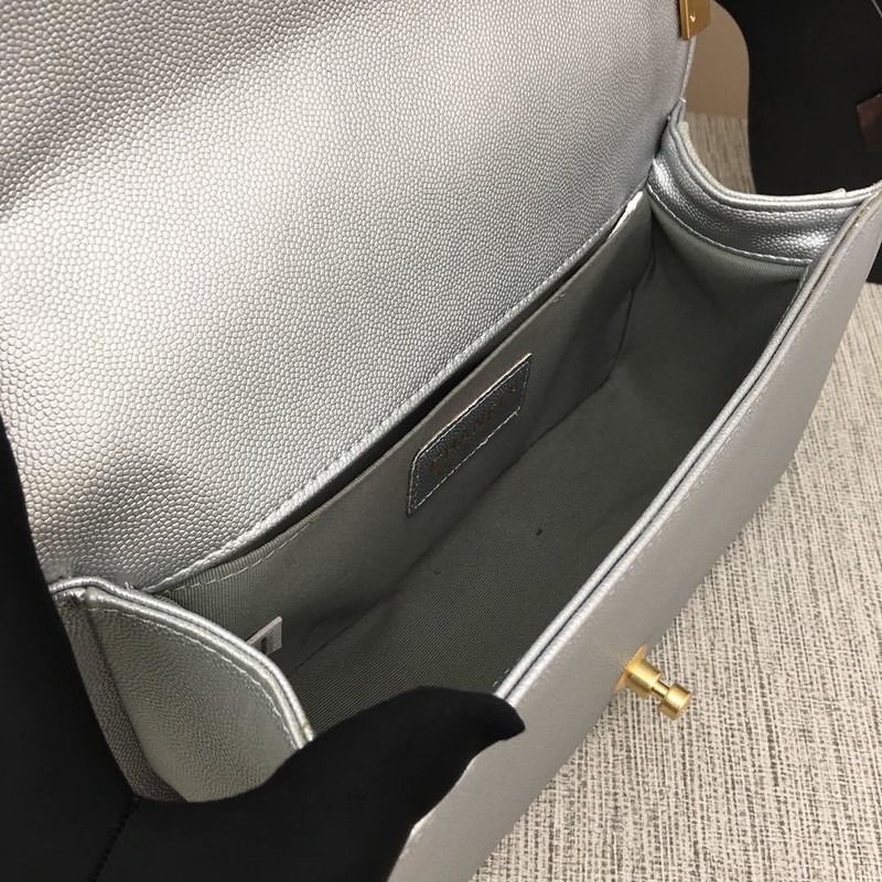 Chanel Medium Boy Bag Silver Chevron Caviar Gold Hardware - Image 5