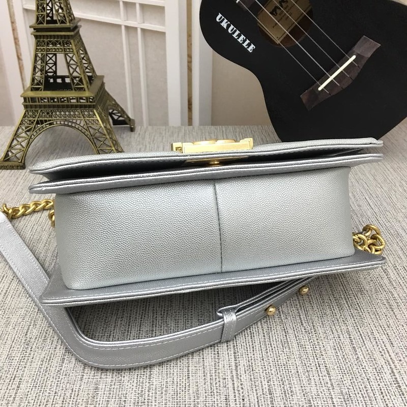 Chanel Medium Boy Bag Silver Chevron Caviar Gold Hardware - Image 7